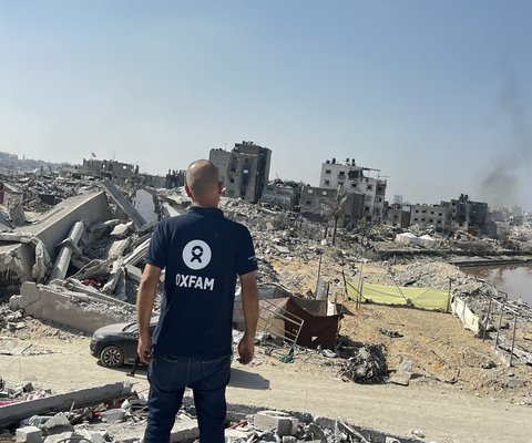  Oxfam Staff Ihab Stands in Gaza City after the ceasefire has been declared. 