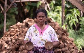 Mama Dalu is a farmer in East Flores, Indonesia, who participated in a program through Oxfam partner YPP that trained her to make charcoal briquettes out of coconut shells.
