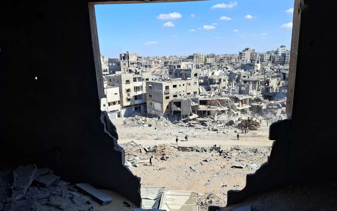  Widespread destruction in Gaza City visible in this photo taken just after beginning of ceasefire in October 2025. 