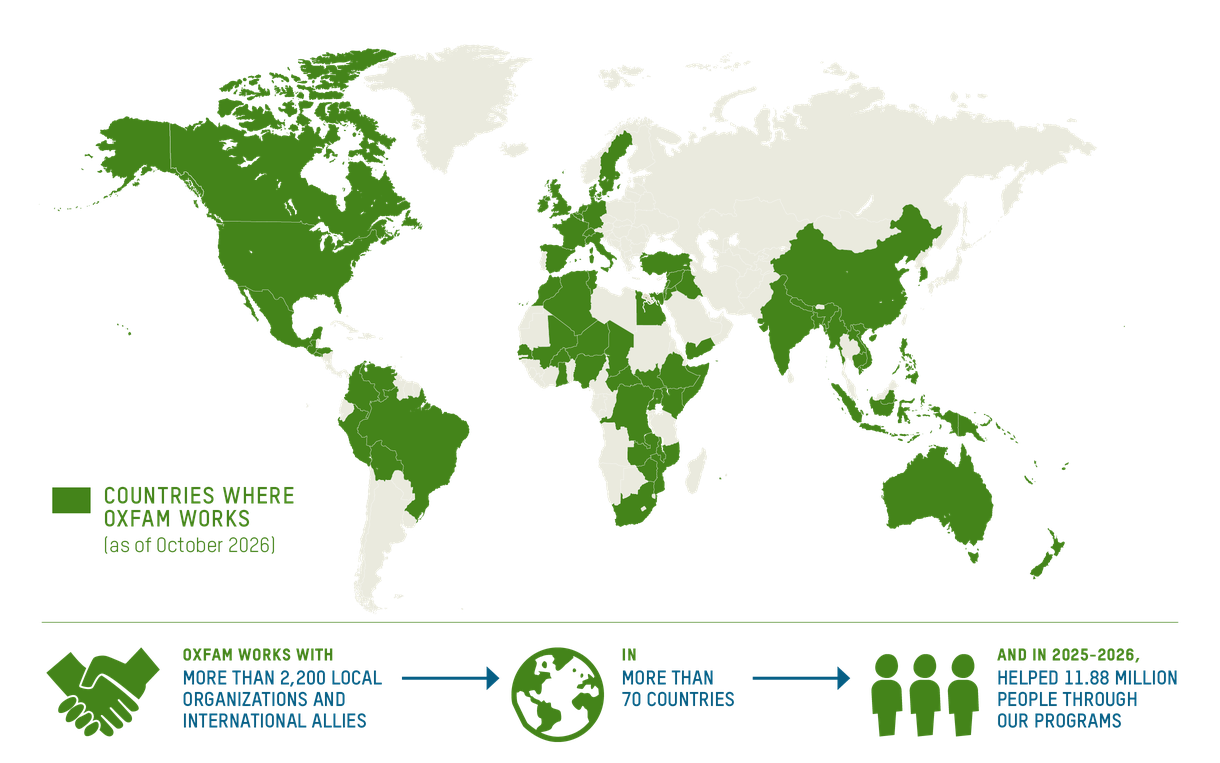  A world map with the countries Oxfam works in highlighted 