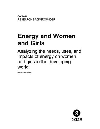 Energy and Women and Girls: Analyzing the needs, uses, and impacts of  energy on women and girls in the developing world