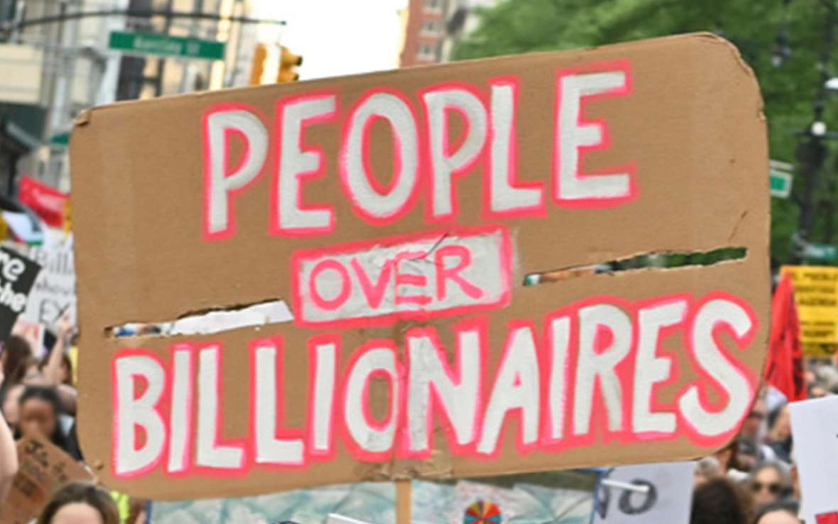  Photo of a protest in Manhattan on May Day, 2025, against President Trump, his administration, and billionaire cronies. 