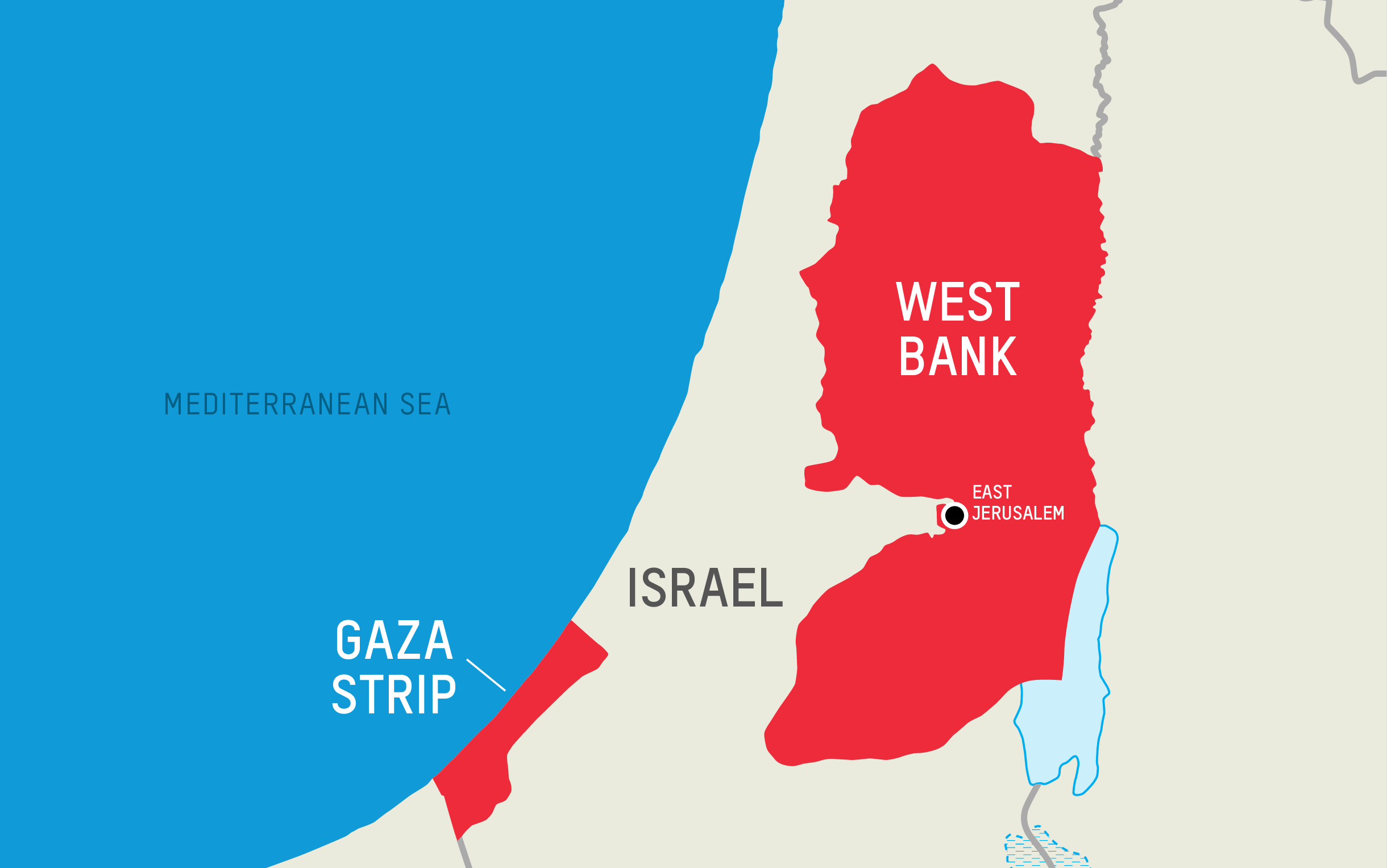  Map showing the West Bank, Gaza, and East Jerusalem, which comprise the occupied Palestinian territory. 